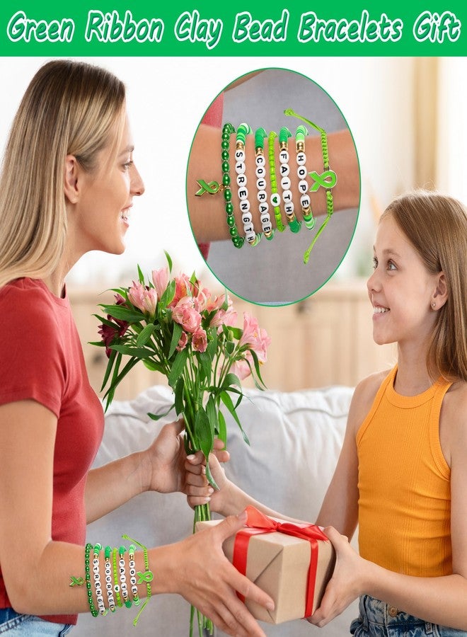أساور Y1tvei للتوعية بالصحة النفسية - 8 قطع من أساور الخرز الطيني الأخضر مع بطاقة تذكير، هدايا تحفيزية قابلة للتكديس، إكسسوار مجوهرات صداقة مطاطي من الخرز الطيني للنساء - Image 5