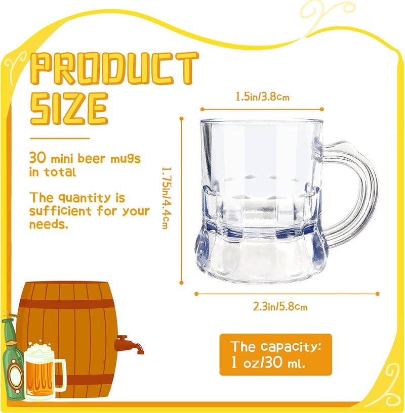 Irrmshr 30 Pcs Mini Plastic Beer Mugs, 1 oz Clear Plastic Shot Glasses with Handles, Reusable Beer Stein Tasting Glasses for Drinking, Festival, Party, BBQ - Image 2