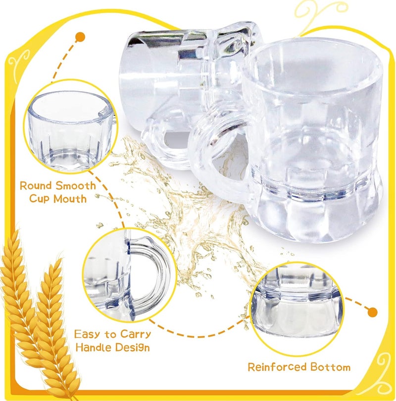 Irrmshr 30 Pcs Mini Plastic Beer Mugs, 1 oz Clear Plastic Shot Glasses with Handles, Reusable Beer Stein Tasting Glasses for Drinking, Festival, Party, BBQ - Image 3
