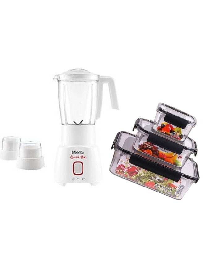 Mienta 450W 1.75L White Blender with Phoenix Acrylic Food Storage Container Set (3 different sizes, airtight) - Image 2
