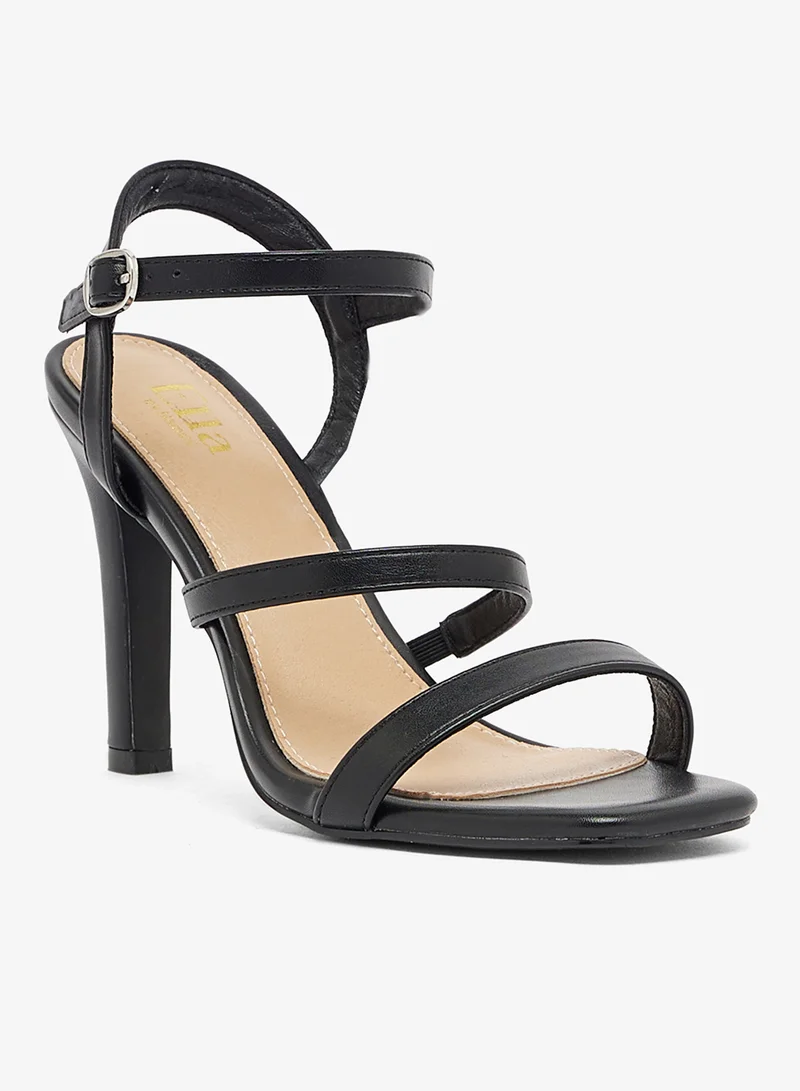 ايلا ليمتد اديشن صندل بكعب رفيع أسود بحزام للكاحل وثلاثة أحزمة رفيعة