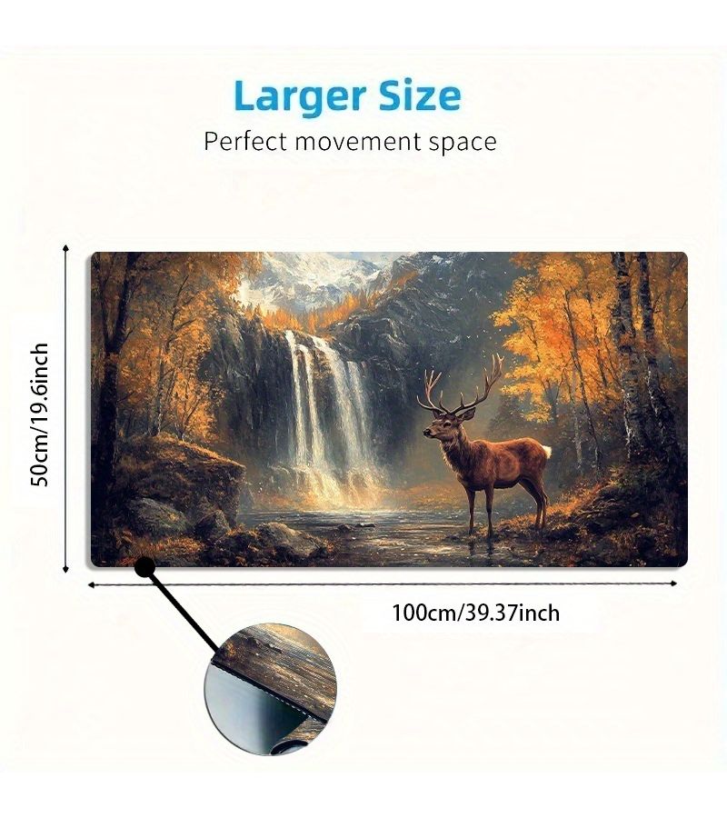 لوحة ماوس كبيرة للألعاب مقاس 30×80 سم بتصميم غزال وشلال وغابة مع قاعدة مطاطية غير قابلة للانزلاق وقابلة للغسل، حصيرة مكتب كبيرة الحجم لتزيين مكتب الكمبيوتر في المكتب، هدية لعشاق الألعاب - Image 5