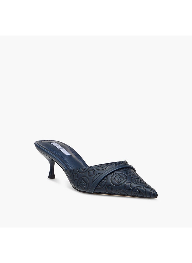 ELLE Women's Monogram Detail Slip-On Mules with Kitten Heels  - Image 2