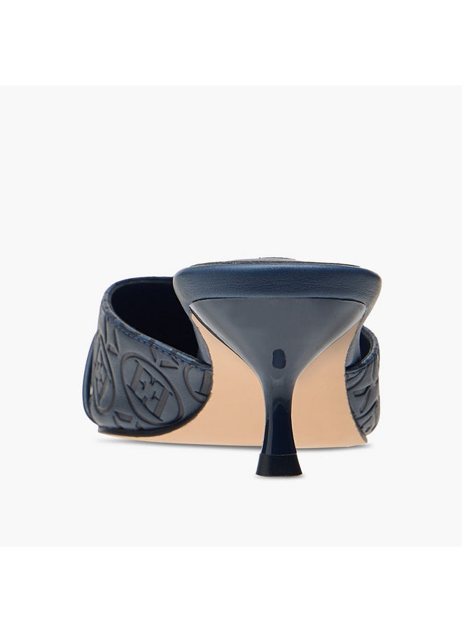 ELLE Women's Monogram Detail Slip-On Mules with Kitten Heels  - Image 5