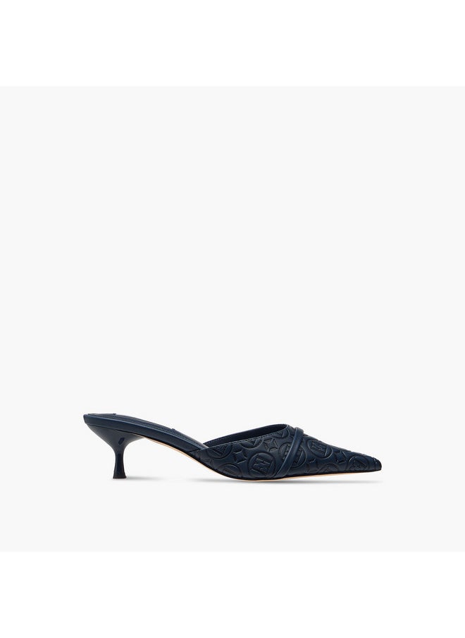 ELLE Women's Monogram Detail Slip-On Mules with Kitten Heels  - Image 3