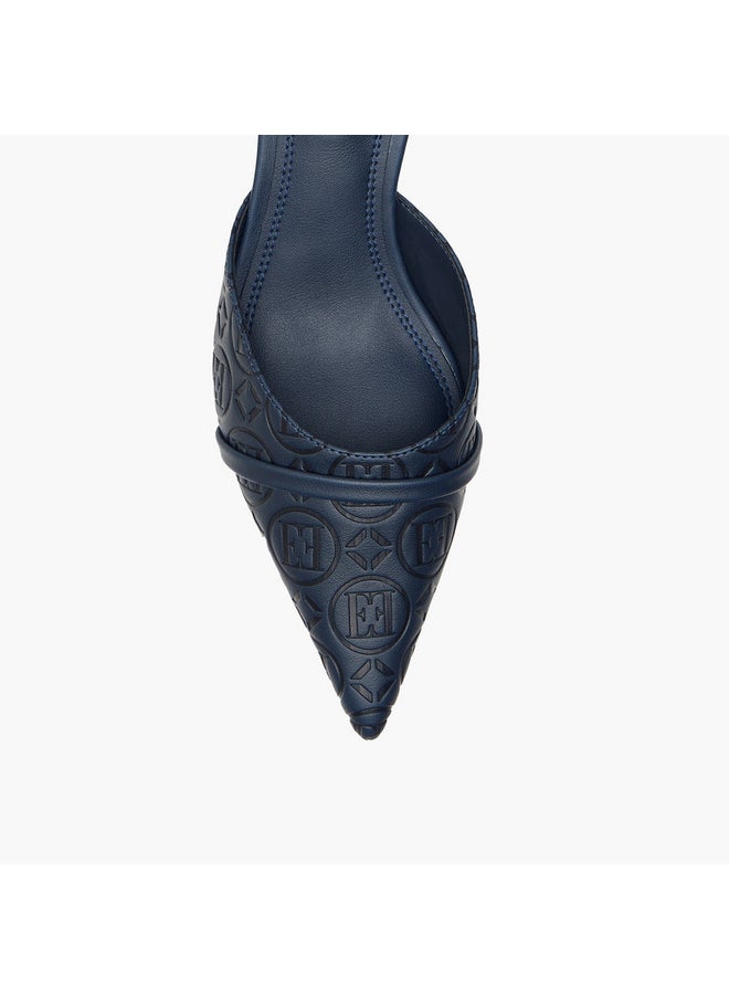 ELLE Women's Monogram Detail Slip-On Mules with Kitten Heels  - Image 4