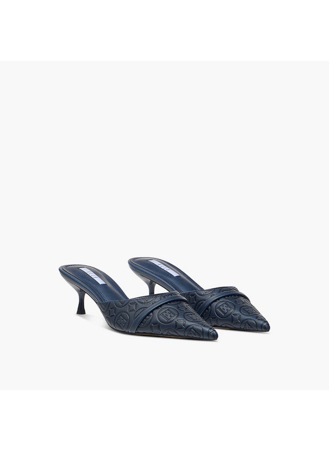 ELLE Women's Monogram Detail Slip-On Mules with Kitten Heels  - Image 1