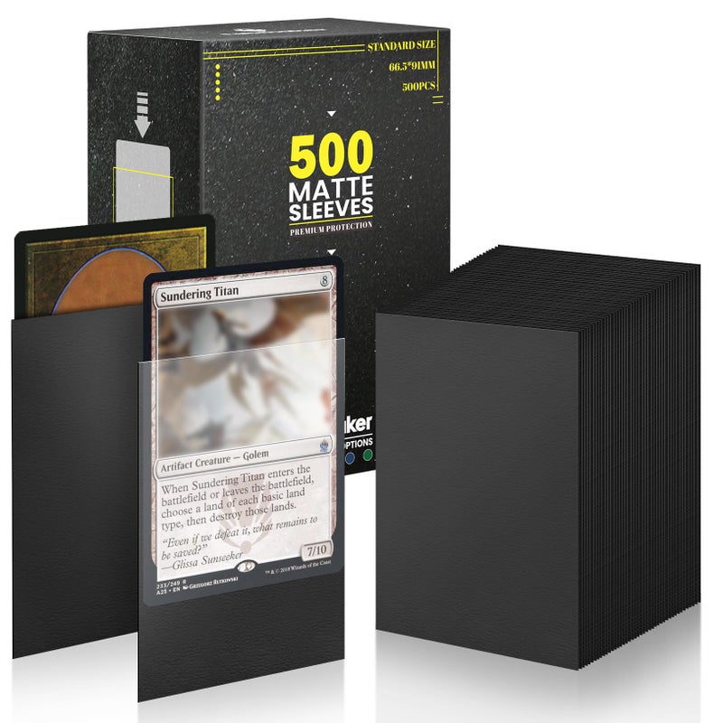 Fabmaker Standard Black Card Sleeves 500 Pack Compatible with MTG Card Sleeves Matte Back Finish Perfect Shuffling Protect All Your Trading Cards Sports Cards Never Tear 66x91mm - Image 2
