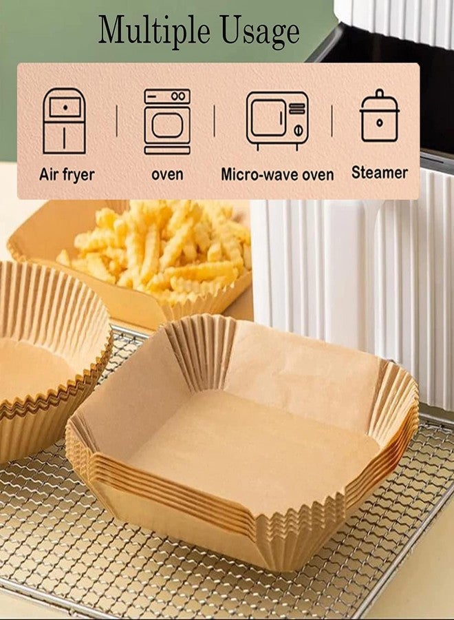 WebWares Air Fryer Disposable Paper Liner Disposable air Fryer Paper, Roasting, Frying, Baking and Microwave, Oil Proof Parchment Paper (Brown Square 100pic Paper) - Image 2