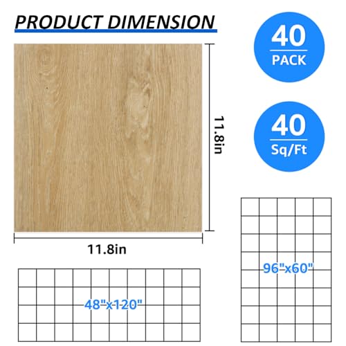 AKOLAFE 40 Sheet Vinyl Flooring 12x12 Peel and Stick Floor Tile Waterproof Clearance Vinyl Floor Tiles Light Wood Self Adhesive Floor Tiles Sticky Laminate Flooring for Bathroom Kitchen Basement RV - Image 2