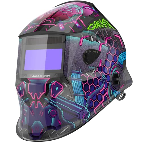ARCCAPTAIN Large Viewing Screen Welding Helmet, 1/1/1/1 Top Optical Clarity Auto Darkening Welding Hood, 4 Arc Sensor 1/25000s Response Time True Color Weld Hood Helmet HSH-S800 Cyberpunk - Image 1