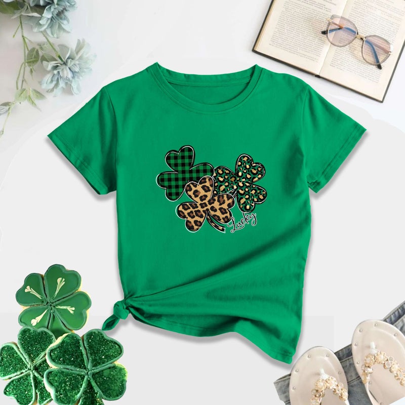 Cross-border St. Patrick's Day New Clover Love Print Men's and Women's Irish Short-sleeved T-shirt - Image 1