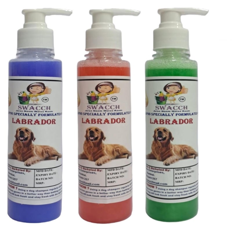 SWACCH Premium Shampoo for Labrador (200ML) (Combo Pack of 3) Lavender, Strawberry & NEEM ALOVERA - Image 1