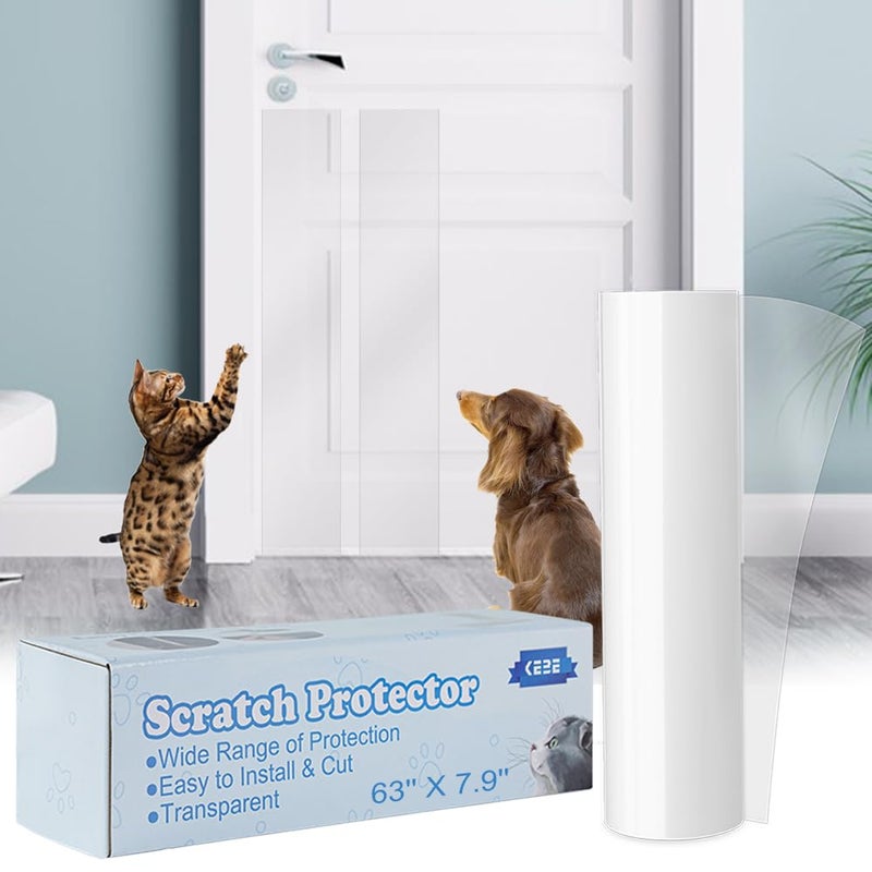 KEBE Door Scratch Protector, Protect Your Furniture Wall with Clear Premium Heavy Duty Door Cover Scratch Shield Guard for Dog Cat Scratching,63 in X 7.9 in - Image 2