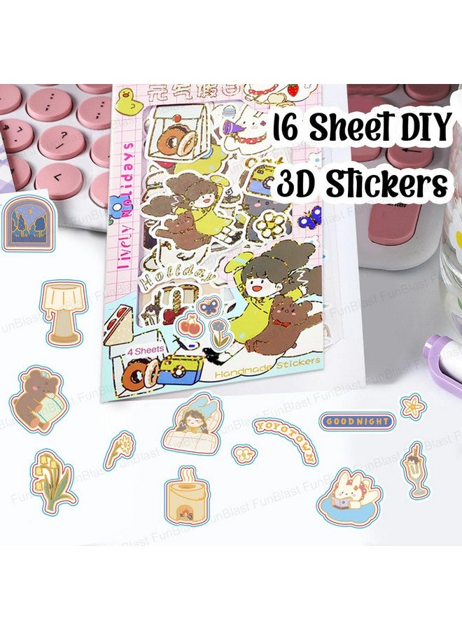 FunBlast Kawaii Stickers Set - 16 Sheet (100+ Pcs) DIY 3D Stickers for Girls, Aesthetic Sticker, Stickers for Journaling, Scrapbooking, Cute Stickers Set (YoYoTown-4X4=16Sheet) - Image 4