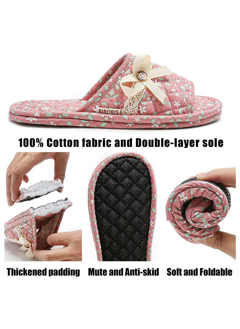3 Pairs Floral Cotton House Slippers for Women, Open Toe Indoor Slippers Comfortable Washable Portable Foldable Guest Travel Hotel Airplane Spa Slippers - Image 5