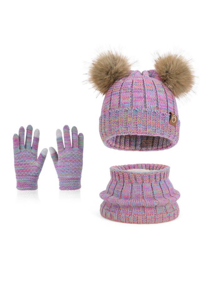 Kids Winter Hat Gloves Scarf Set,Girl Toddler Beanie Warm Fleece Beanie Knit Neck Scarf Mittens For Children 3-12 Years, 3 Piece Set-a-rainbow Mix, 3-12 Years