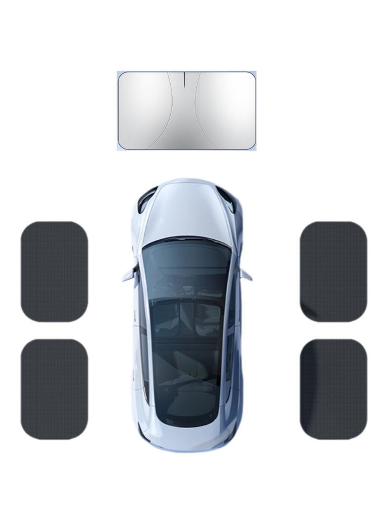 145cm*80cm Large Size + Mesh 4 Side Windshield Sunshade Accessories Foldable Sunshade Reflective Block Heat Protection Suitable For Sedans, Suvs, Commercial Vehicles - Image 1