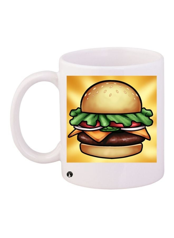 Burger Printed Coffee Mug White/Gold/Brown 11ounce