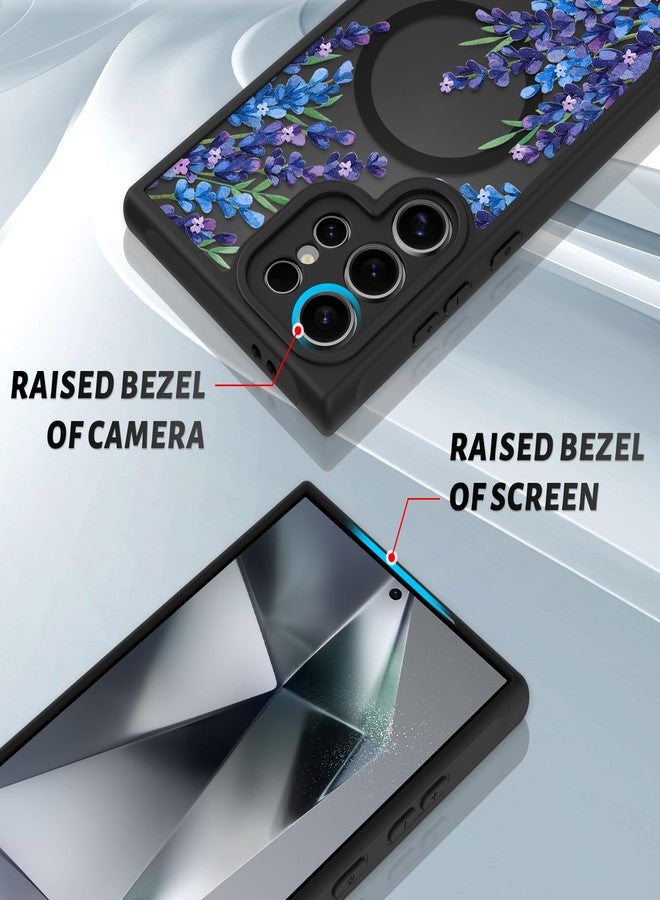 أو أو كيه جراب OOK لهاتف سامسونج جالاكسي S24 ألترا 6.8 بوصة (متوافق مع الشحن اللاسلكي) غطاء هاتف شفاف بلون بنفسجي مزين بالزهور واللافندر، مصنوع من مادة TPU ناعمة + مادة PC صلبة، مقاوم للخدوش والصدمات، جراب مغناطيسي للنساء - Image 3