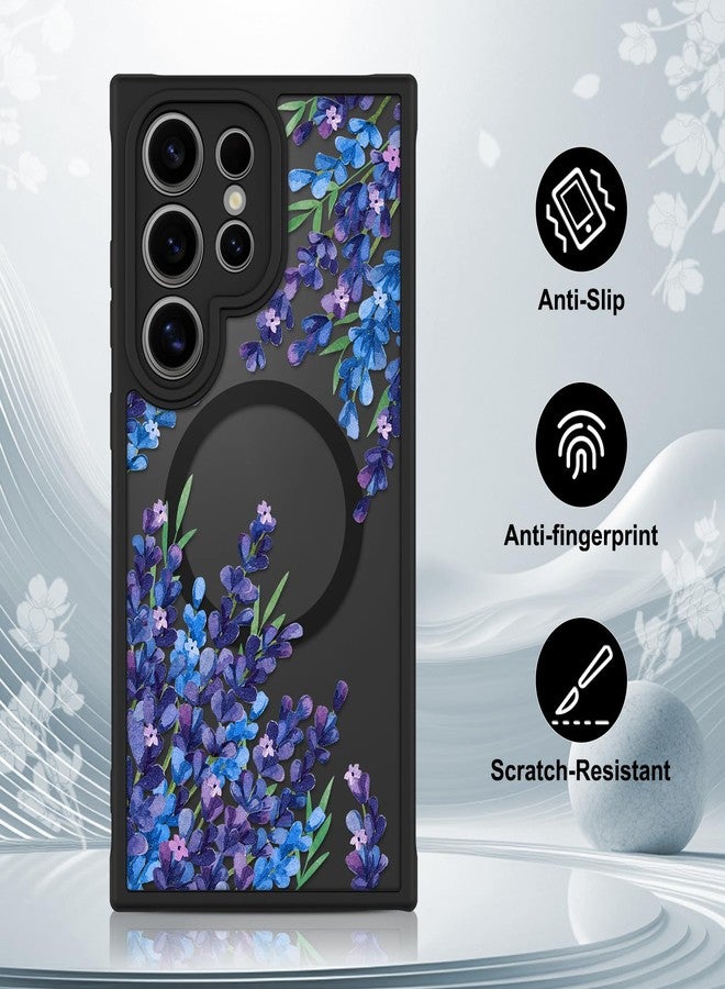 أو أو كيه جراب OOK لهاتف سامسونج جالاكسي S24 ألترا 6.8 بوصة (متوافق مع الشحن اللاسلكي) غطاء هاتف شفاف بلون بنفسجي مزين بالزهور واللافندر، مصنوع من مادة TPU ناعمة + مادة PC صلبة، مقاوم للخدوش والصدمات، جراب مغناطيسي للنساء - Image 5
