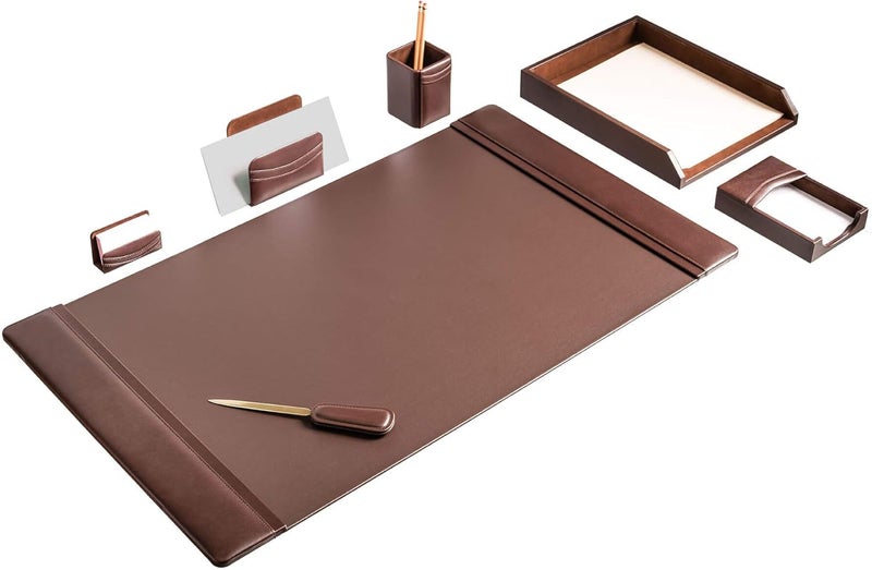 Dacasso مجموعة مكتب دكاسو الجلدية 7 قطع بني شوكولاتة - Image 5