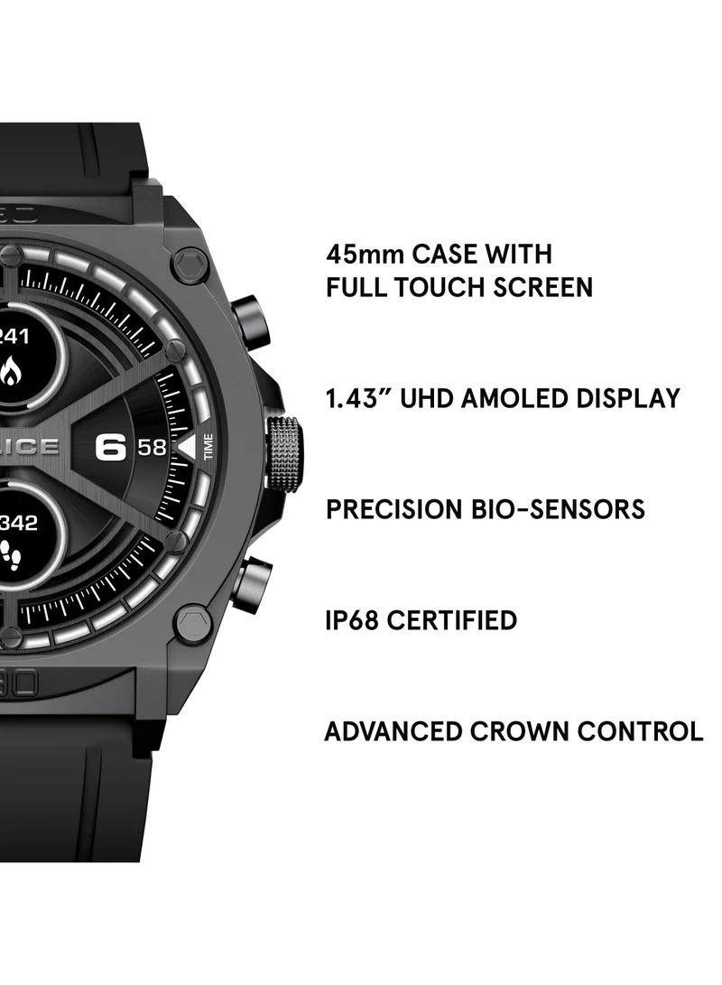 POLICE My Avatar IP Gun Alloy Case Black Silicone Strap Gents Smartwatch with Amoled Glass IP68 - 45mm