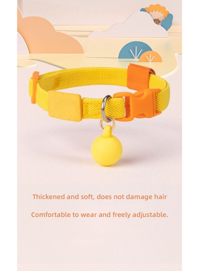 💛 طوق قطط أصفر قابل للتعديل | مشبك أمان قابل للفصل وجرس قابل للفصل | زينة كرة ماكرون | للقطط الذكور والإناث - Image 2