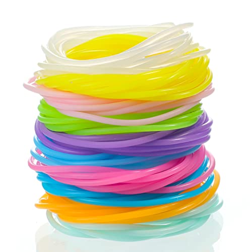 Sumind 100 Pieces Silicone Jelly Bracelets Luminescent 80s 90s Hair Ties Accessories Multicolor Rainbow Wristband Party Favor Wrist Armband Retro Band for Women Team - Image 1