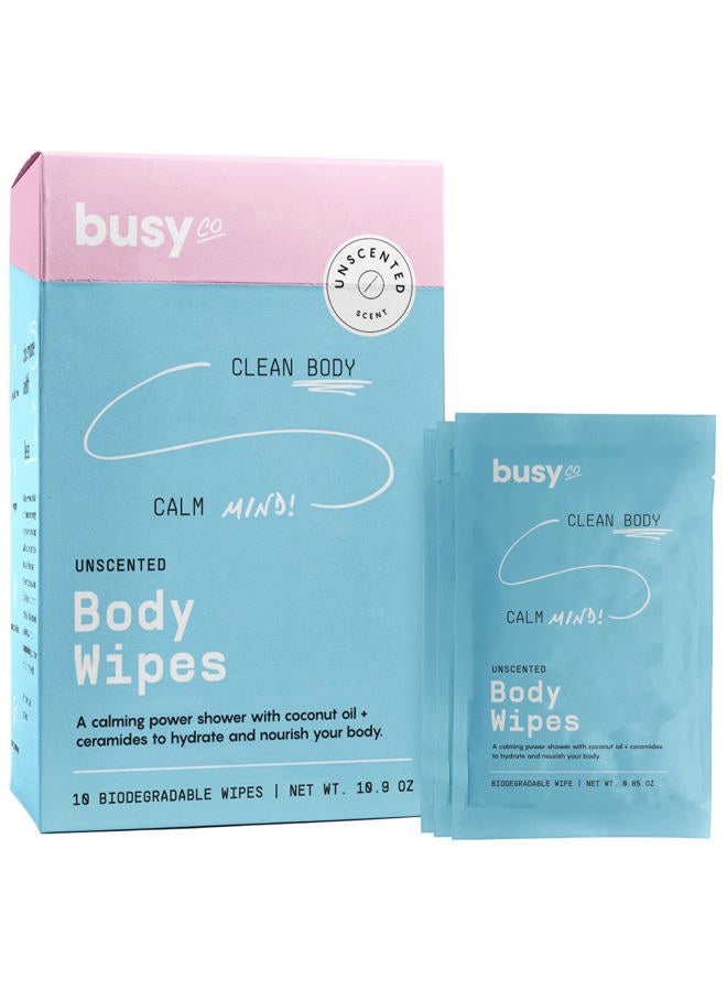 BUSYCO Calm Line Body Wipes for Women - Unscented Large Wash Wipes With Ceramides & Coconut Oil - Zero-Waste Cleansing, No Rinse Bathing for Adults - 10 ct - Image 1