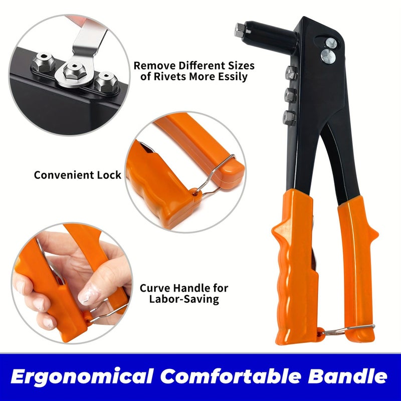 201 Pcs 4 In 1 Hand Riveter Rivet Gun Pop Rivet Tool Kit With Interchangeable Nosepieces 3 32 Inch 1 8 Inch 5 32 Inch 3 16 Inch For Metal - Image 4