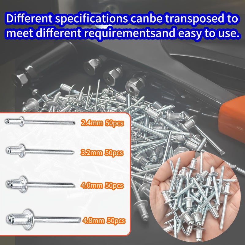 201 Pcs 4 In 1 Hand Riveter Rivet Gun Pop Rivet Tool Kit With Interchangeable Nosepieces 3 32 Inch 1 8 Inch 5 32 Inch 3 16 Inch For Metal - Image 5