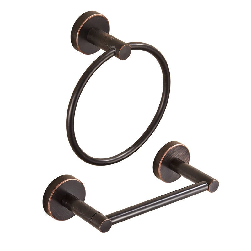 FAIRGIA Bronze Toilet Paper Holder Towel RingOil Rubbed Bathroom Hardware SetHand Towel Holder Wall Mount Tissue Roll Holder with Double Post Bath Accessories SUS304 Stainless Steel 2pc