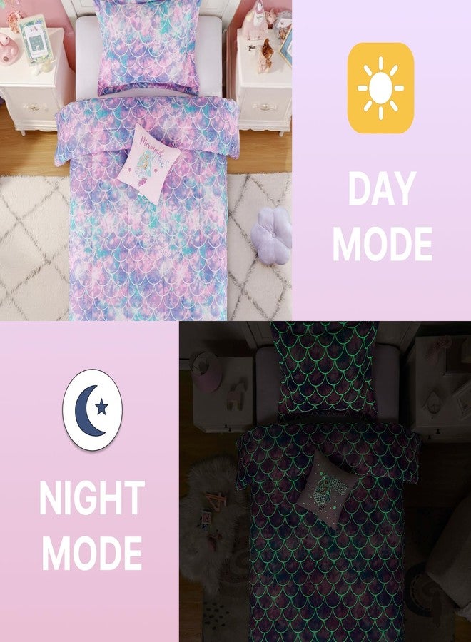Wink Deer Twin Comforter Set for Girls-3 Pieces Mermaid Glow in The Dark Twin Bedding Sets for Kids,1 Comforter,1 Sham and 1 Decor Pillow - Image 5