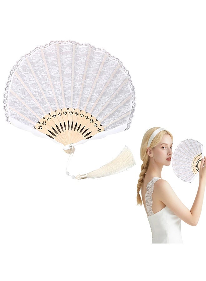 YelaJoy White Hand Fan Lace Folding Fan with Gift Bag Bride Wedding Fan for Wedding Decorations Bridesmaids Guests Gifts Birthday Dancing Festival Party Favor - Image 1