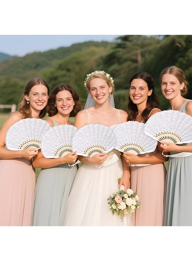 YelaJoy White Hand Fan Lace Folding Fan with Gift Bag Bride Wedding Fan for Wedding Decorations Bridesmaids Guests Gifts Birthday Dancing Festival Party Favor - Image 2