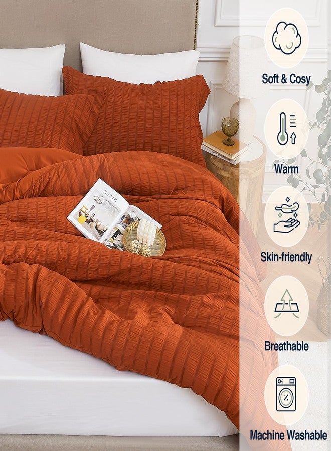 Quataly Terracotta Full Comforter Set - 3 Pieces Seersucker Lightweight Bedding Comforter Sets (1 Soft Fluffy Comforter & 2 Pillowcases) - All Seasons Cozy Modern Bed Sets for Women Men - Image 2