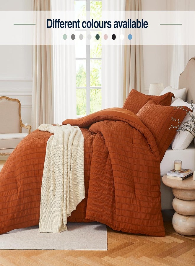 Quataly Terracotta Full Comforter Set - 3 Pieces Seersucker Lightweight Bedding Comforter Sets (1 Soft Fluffy Comforter & 2 Pillowcases) - All Seasons Cozy Modern Bed Sets for Women Men - Image 5