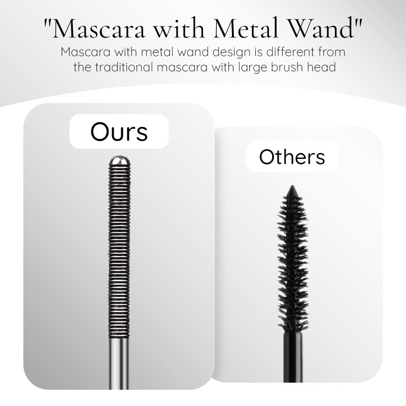 FREEORR Black Washable Metal Mascara Wand, Curling Iron Wand 3D Eyelash Non-Clumping, Smudge-Proof Natural Length Extra Slim Long Lasting, Iron Brush Mascara - Image 3