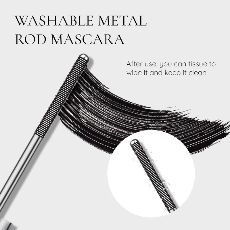 FREEORR Black Washable Metal Mascara Wand, Curling Iron Wand 3D Eyelash Non-Clumping, Smudge-Proof Natural Length Extra Slim Long Lasting, Iron Brush Mascara - Image 2