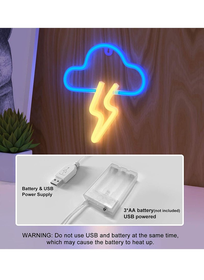 Arabest - إشارة نيون LED شكل سحاب البرق ضوء ديكور جدار يعمل بالبطارية أو USB أزرق - Image 1