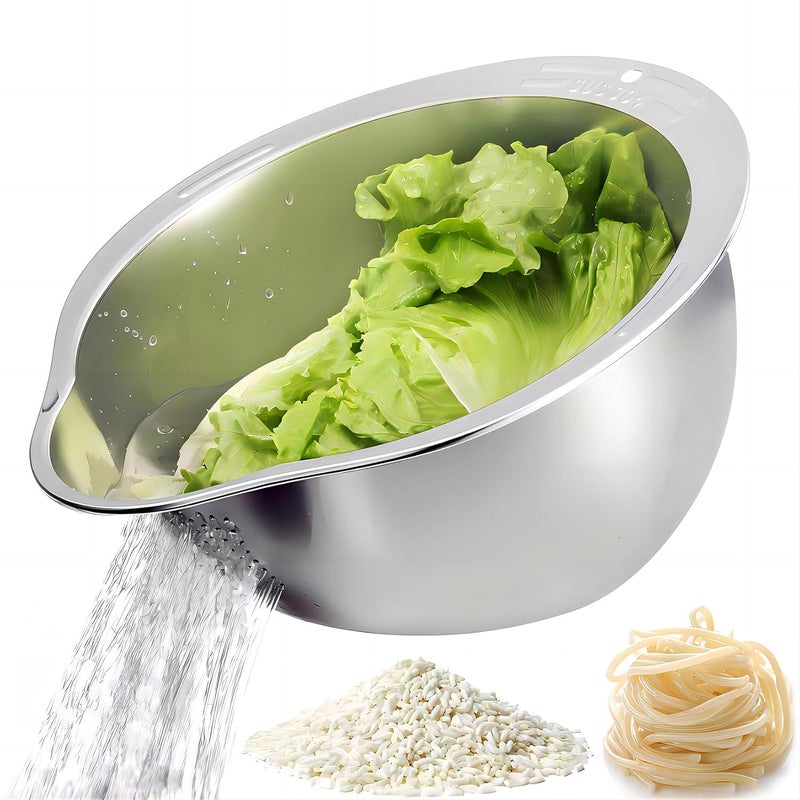 YENXIKU 4in1 Rice Washing Bowl Rice Washer Strainer Bowl Stainless Steel Colander for Quinoa Fruit and Vegetable Wash MultiPurpose Rice Strainer and Colander for Kitchen 1 Pack - Image 1