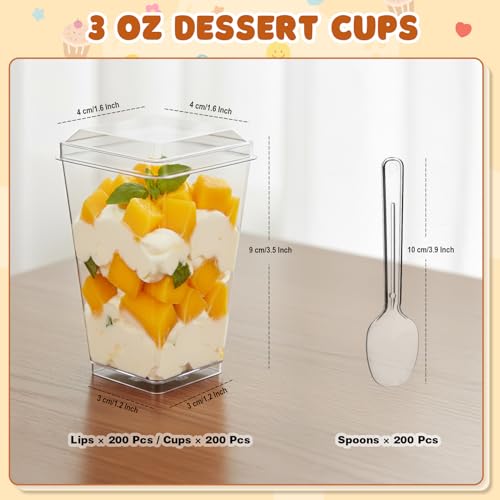 LifeIdeas 600 Pcs 3 Oz Mini Dessert Cups with Lids and Spoons, Reusable Square Appetizer, Parfait, and Shooters Cups for Parties, Ideal for Ice Cream, Fruit, Pudding, and Cake - Image 2