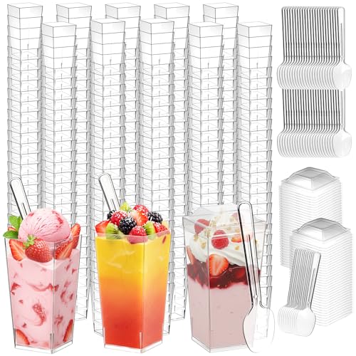 LifeIdeas 600 Pcs 3 Oz Mini Dessert Cups with Lids and Spoons, Reusable Square Appetizer, Parfait, and Shooters Cups for Parties, Ideal for Ice Cream, Fruit, Pudding, and Cake - Image 1