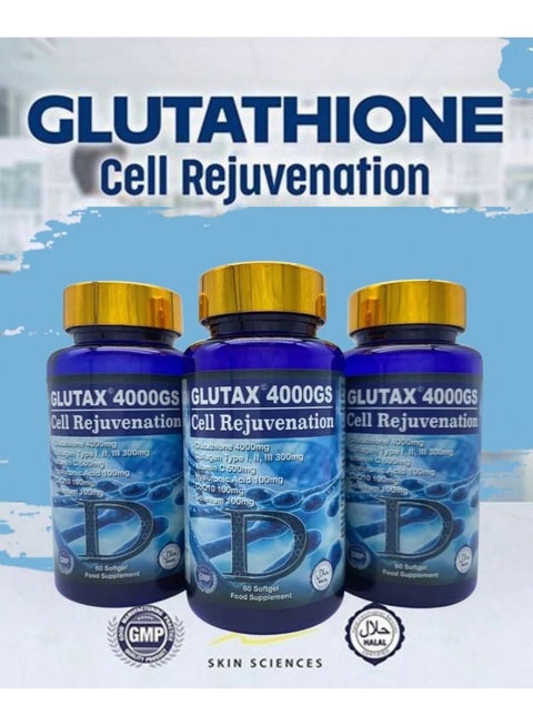 glutathione 4000mg GLUTAX GLUTAX 4000GS - Cell Rejuvenation - Powerful skin Whitening Capsules  - Formulated in Italy - 1 Piece | Best Price UAE