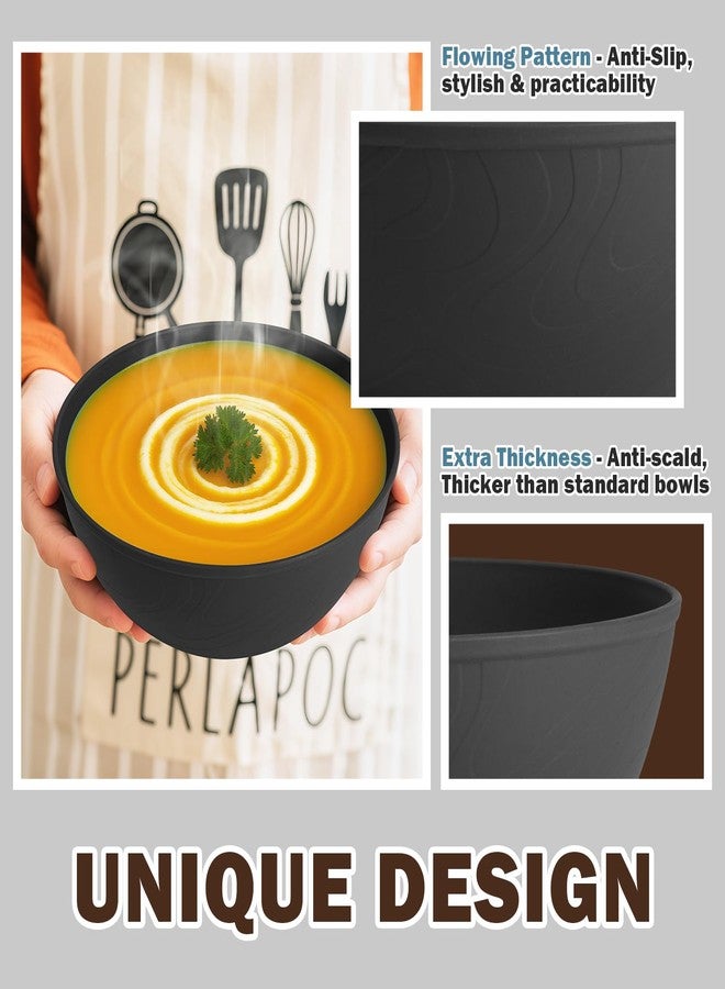 Perlapoc Unbreakable Cereal Bowls 40 OZ, Wheat Straw Bowls Set of 6 with Unique Pattern, Reusable Plastic Bowl for Cereal, Soup, Salad and Ramen, Indoor & Outdoor Essentials, Black - Image 5