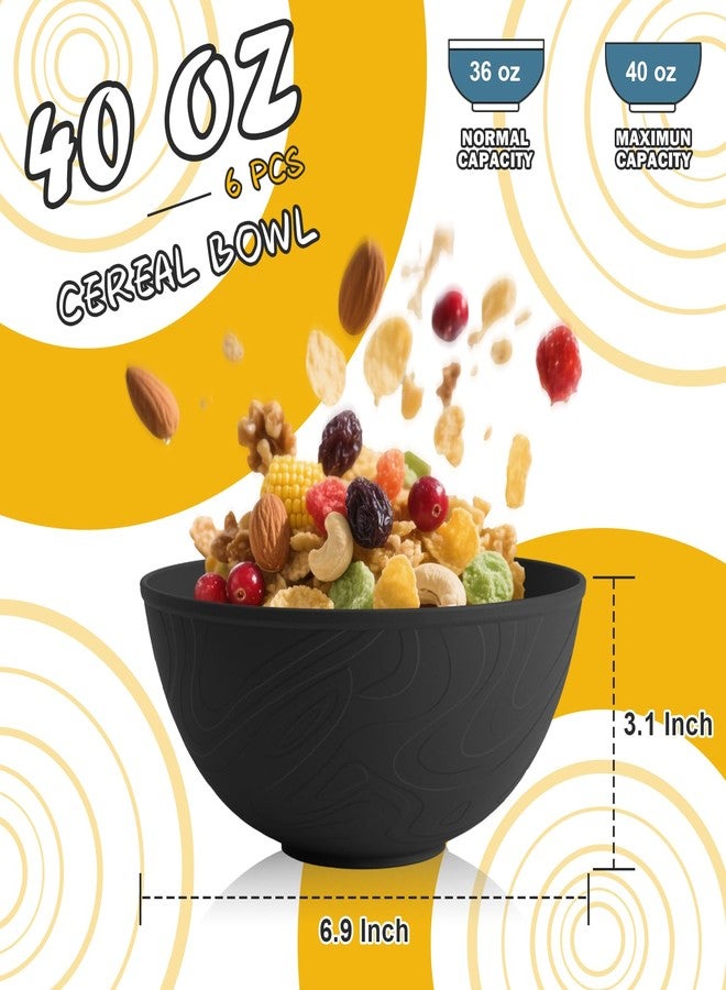Perlapoc Unbreakable Cereal Bowls 40 OZ, Wheat Straw Bowls Set of 6 with Unique Pattern, Reusable Plastic Bowl for Cereal, Soup, Salad and Ramen, Indoor & Outdoor Essentials, Black - Image 2