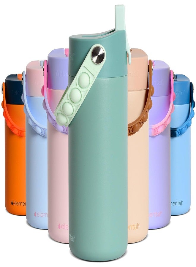 إليمنتال زجاجة ماء معزولة للأطفال من إليمينتال، زجاجة ماء من الفولاذ المقاوم للصدأ مع غطاء مزود بماصة ومقبض قابل للفتح، زجاجات ماء مانعة للتسرب للمدرسة، للأولاد أو البنات، للسفر والرياضة، 18 أونصة - لون أخضر فاتح - Image 1
