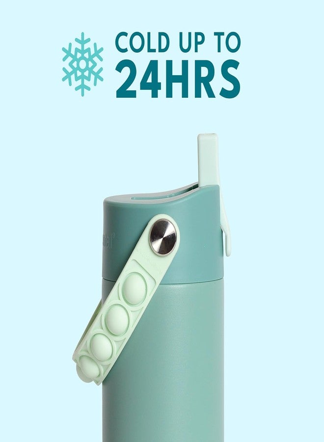 إليمنتال زجاجة ماء معزولة للأطفال من إليمينتال، زجاجة ماء من الفولاذ المقاوم للصدأ مع غطاء مزود بماصة ومقبض قابل للفتح، زجاجات ماء مانعة للتسرب للمدرسة، للأولاد أو البنات، للسفر والرياضة، 18 أونصة - لون أخضر فاتح - Image 3