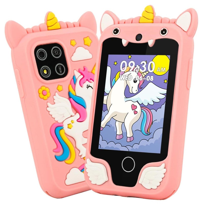 EVEREEN Kids Smart Phone for Girls, Dual Camera Unicorn Kids Phone Toy with Games, Music Player, Toddler Cell Phone Kids Learning Play Toy for 3-12 Years Old Boys Girls, Christmas Birthday With 8G Card (Pink) - Image 1